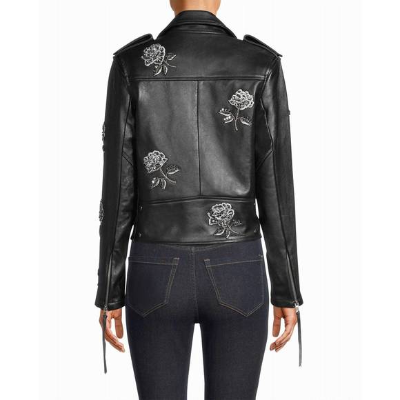 NEW NICOLE MILLER embellished rose moto jacket in black embellished rose - Picture 2 of 2